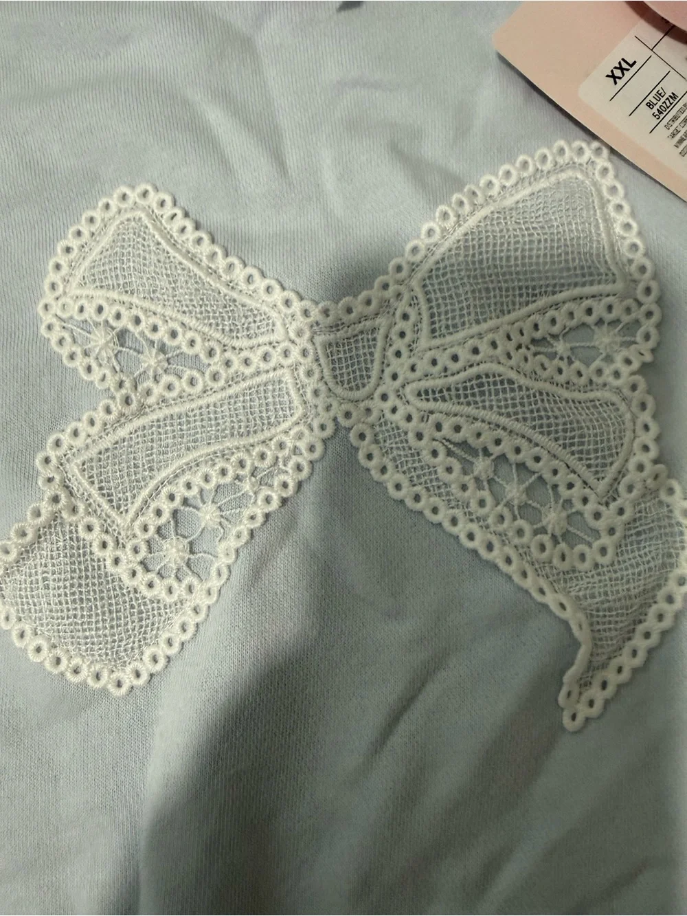 LoveShackFancy Kids Pastel Blue Sweater with Lace Bow Appliqué